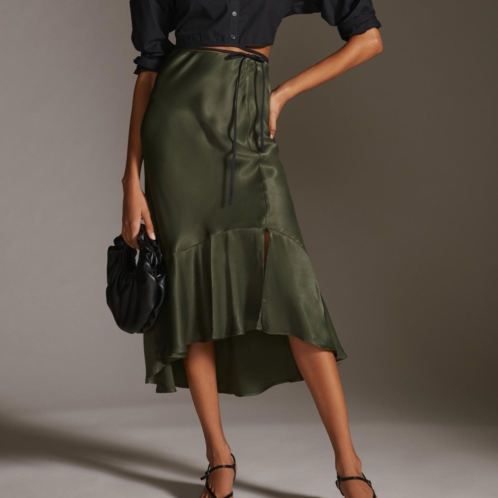 By Anthropologie flounced silky slip skirt